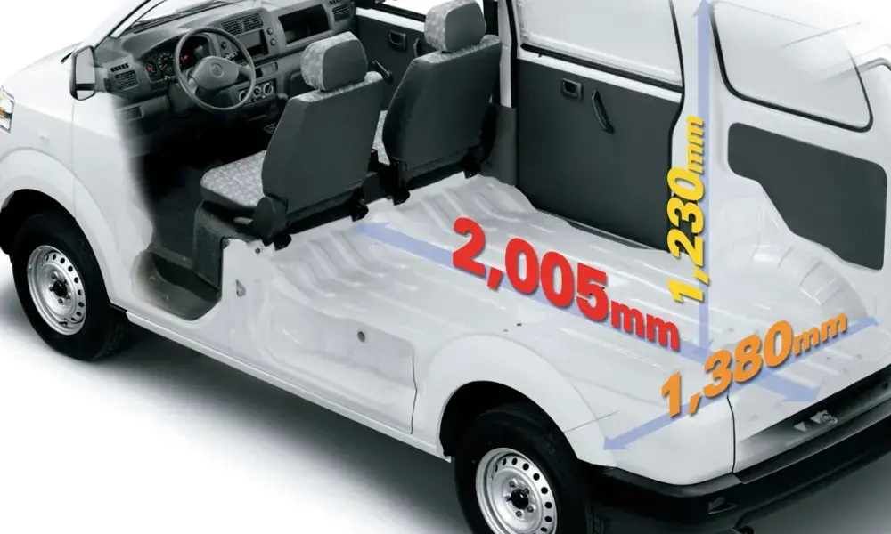 Dimensiones internas de una camioneta de carga ligera Suzuki APV